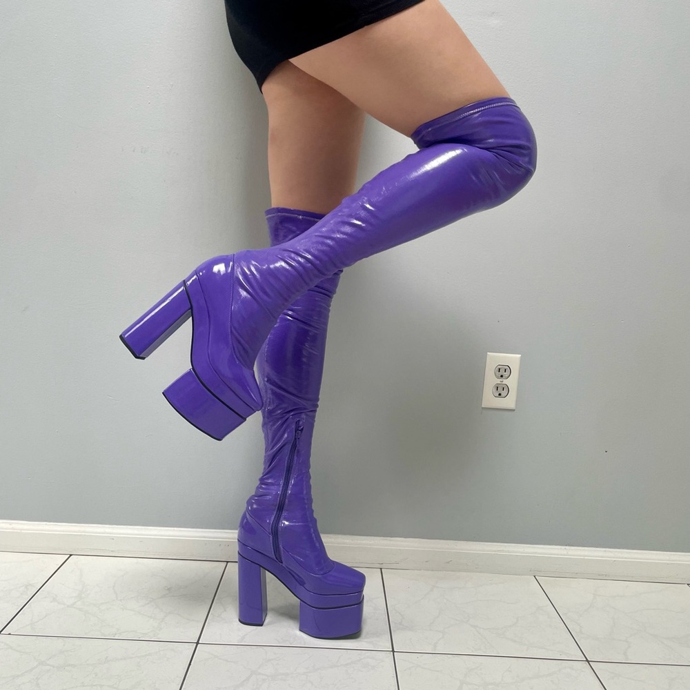 Dolls Kill thigh high purple platform heels 💜